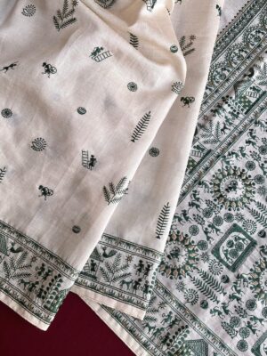 Beautiful Tussar Saree With Baluchar Embroided Pallu With Blouse. (2)