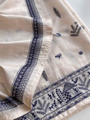 Beautiful Tussar Saree With Baluchar Embroided Pallu With Blouse. (3)