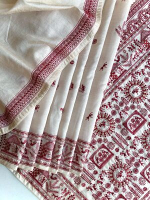 Beautiful Tussar Saree With Baluchar Embroided Pallu With Blouse. (4)