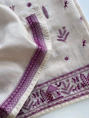 Beautiful Tussar Saree With Baluchar Embroided Pallu With Blouse. (6)