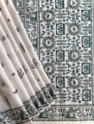 Beautiful Tussar Saree With Baluchar Embroided Pallu With Blouse. (9)