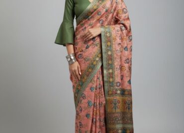 Elegant Bhagalpuri Tussar Silk Kalamkari Ptints With Blouse (1)