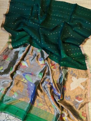 Exclusive Hand Weaving Pure Muslin Pocket Sequence Sarees (6)