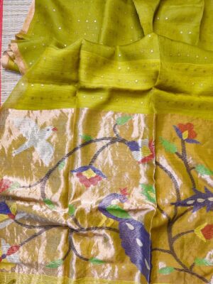 Exclusive Hand Weaving Pure Muslin Pocket Sequence Sarees (9)