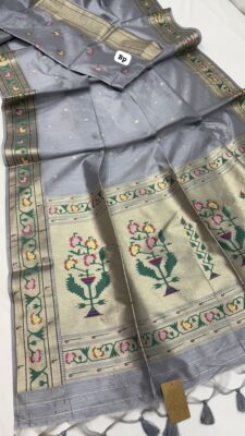 Handloom Linen Cotton Sarees With Paithani Pallu With Blouse. (11)