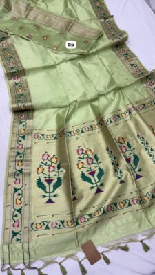 Handloom Linen Cotton Sarees With Paithani Pallu With Blouse. (12)