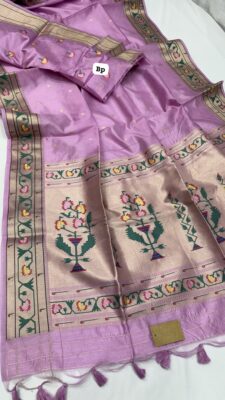 Handloom Linen Cotton Sarees With Paithani Pallu With Blouse. (13)