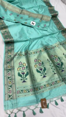 Handloom Linen Cotton Sarees With Paithani Pallu With Blouse. (15)