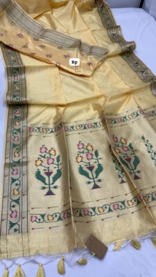 Handloom Linen Cotton Sarees With Paithani Pallu With Blouse. (9)