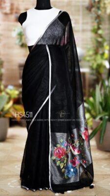Handloom Linen Silk Sarees With Embroidary Pallu (21)