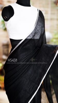 Handloom Linen Silk Sarees With Embroidary Pallu (22)