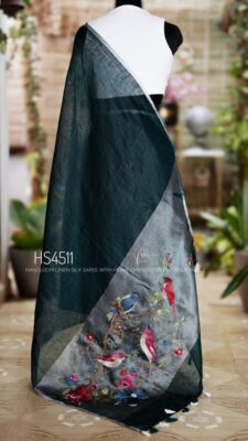 Handloom Linen Silk Sarees With Embroidary Pallu (3)