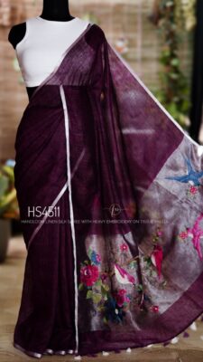 Handloom Linen Silk Sarees With Embroidary Pallu (33)