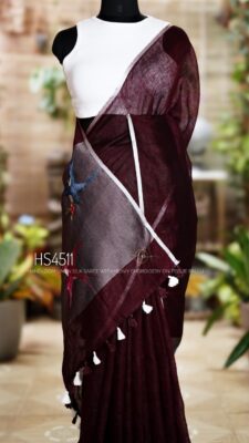 Handloom Linen Silk Sarees With Embroidary Pallu (41)