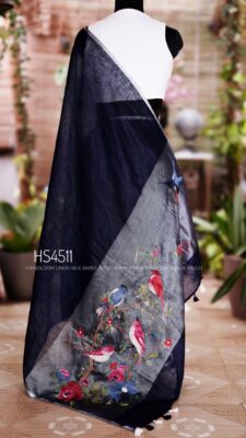 Handloom Linen Silk Sarees With Embroidary Pallu (42)