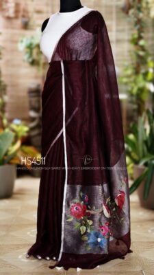 Handloom Linen Silk Sarees With Embroidary Pallu (43)