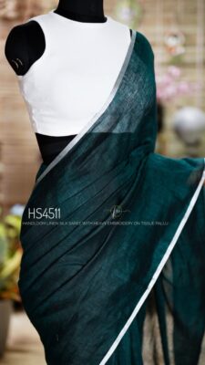 Handloom Linen Silk Sarees With Embroidary Pallu (5)