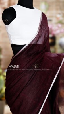 Handloom Linen Silk Sarees With Embroidary Pallu (50)