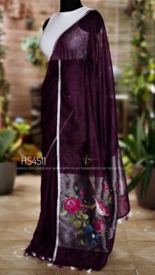Handloom Linen Silk Sarees With Embroidary Pallu (51)