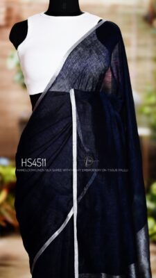 Handloom Linen Silk Sarees With Embroidary Pallu (53)