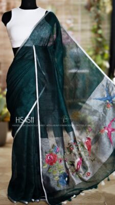 Handloom Linen Silk Sarees With Embroidary Pallu (6)