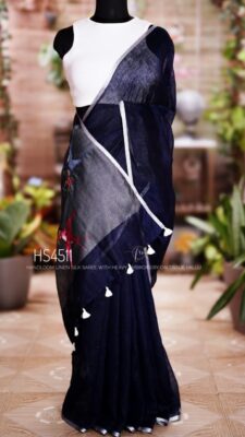 Handloom Linen Silk Sarees With Embroidary Pallu (63)
