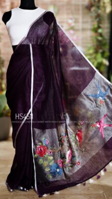 Handloom Linen Silk Sarees With Embroidary Pallu (64)