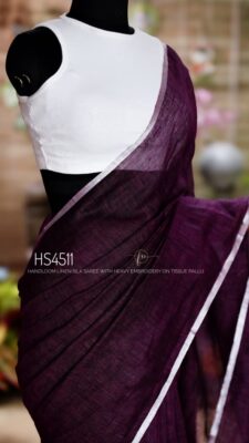 Handloom Linen Silk Sarees With Embroidary Pallu (66)
