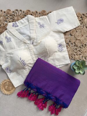 Khadi Cotton Sarees With Stitched Blouse (1)