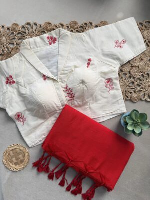 Khadi Cotton Sarees With Stitched Blouse (1)