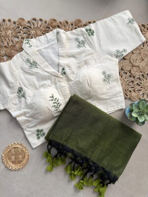 Khadi Cotton Sarees With Stitched Blouse (2)