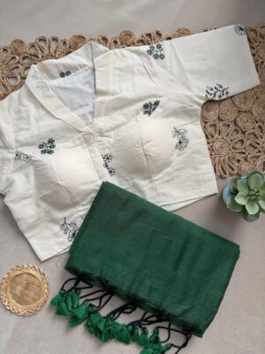 Khadi Cotton Sarees With Stitched Blouse (3)