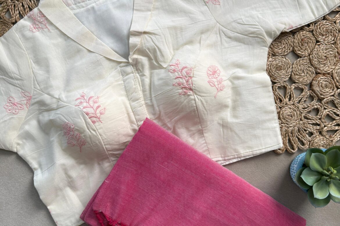 Khadi Cotton Sarees With Stitched Blouse (5)