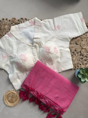 Khadi Cotton Sarees With Stitched Blouse (5)