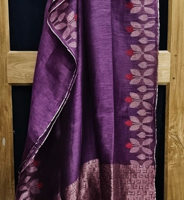 LINEN SILK ALLOVER HAND JAMDHANI SAREES (2)