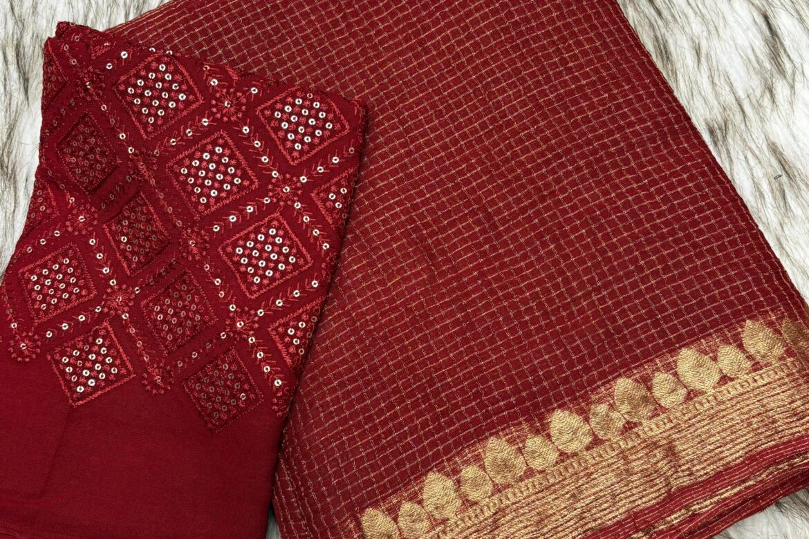 Latest Georgette Viscose Sarees With Blouse. (1)