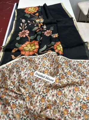 Latest Kota Tissue Sarees With Applique Work With Blouse (24)