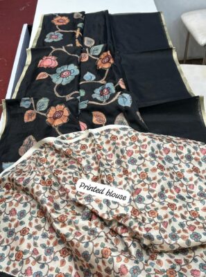 Latest Kota Tissue Sarees With Applique Work With Blouse (26)