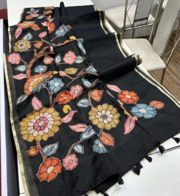 Latest Kota Tissue Sarees With Applique Work With Blouse (28)