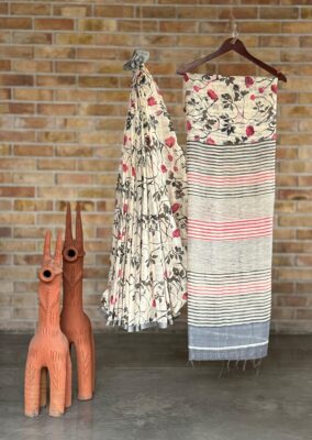 Latest Linen Silk Cotton Sarees With Blouse (3)