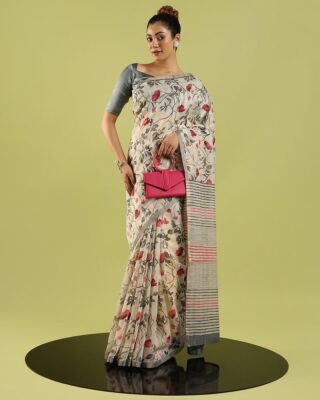 Latest Linen Silk Cotton Sarees With Blouse (5)