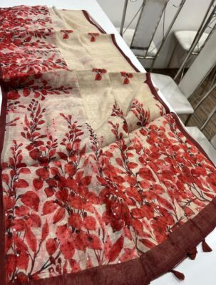 Light Weight Smart Printed Linen Chanderi Sarees (11)