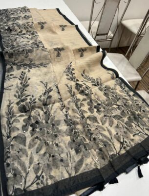 Light Weight Smart Printed Linen Chanderi Sarees (16)