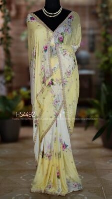 Pure Chinnon Crepe Floral Printed Sarees (21)