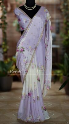 Pure Chinnon Crepe Floral Printed Sarees (22)