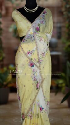 Pure Chinnon Crepe Floral Printed Sarees (25)