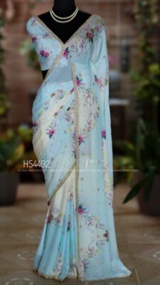 Pure Chinnon Crepe Floral Printed Sarees (27)