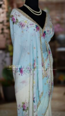 Pure Chinnon Crepe Floral Printed Sarees (29)