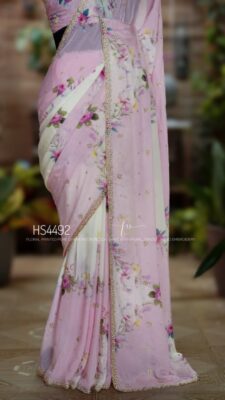 Pure Chinnon Crepe Floral Printed Sarees (4)