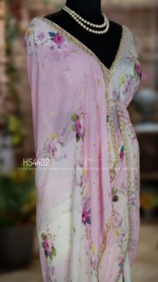 Pure Chinnon Crepe Floral Printed Sarees (8)